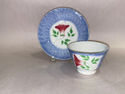 Blue Spatterware Cup & Saucer in Thistle Pattern Ca. 1830